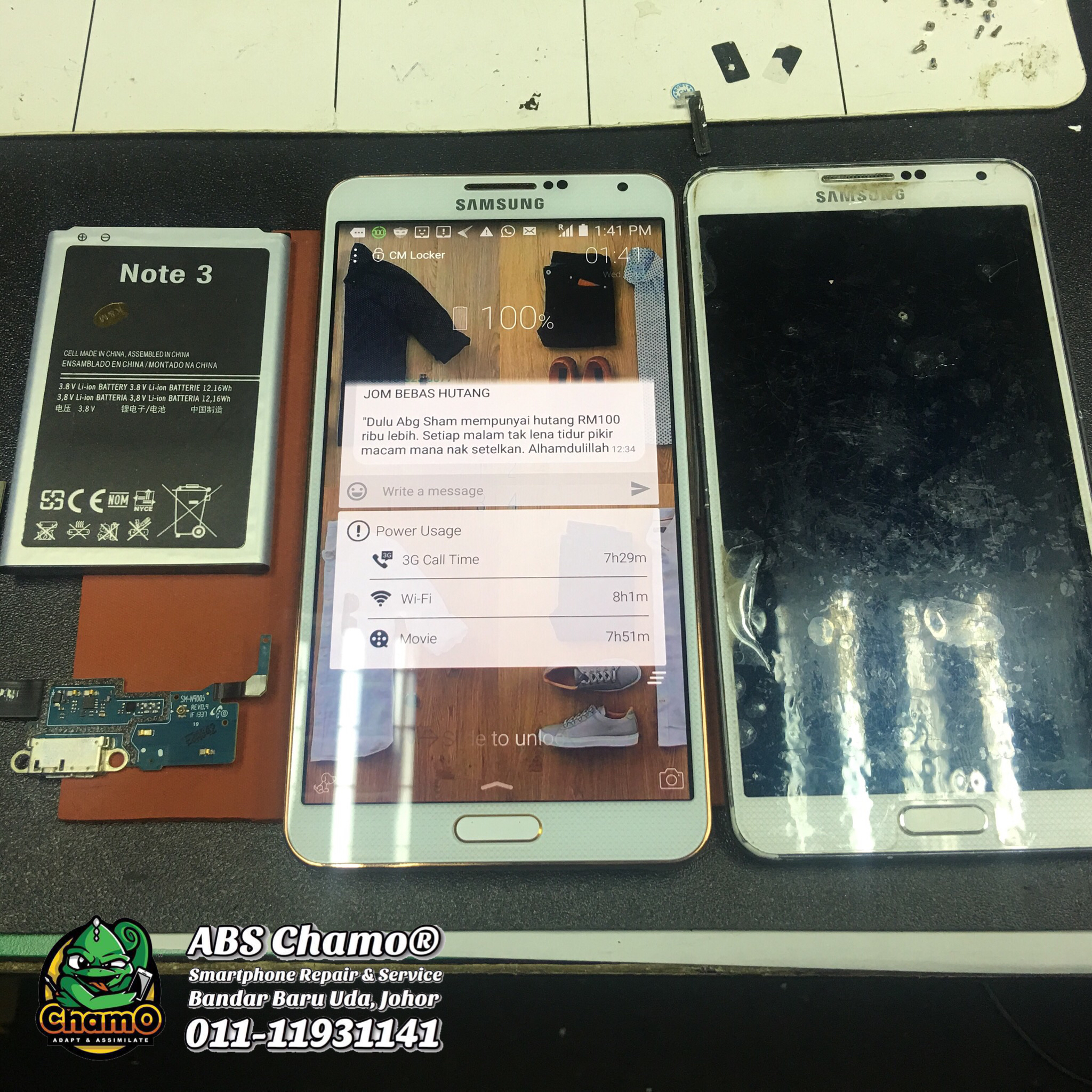 Repair LCD , Bateri & Charging Port Samsung Note 3